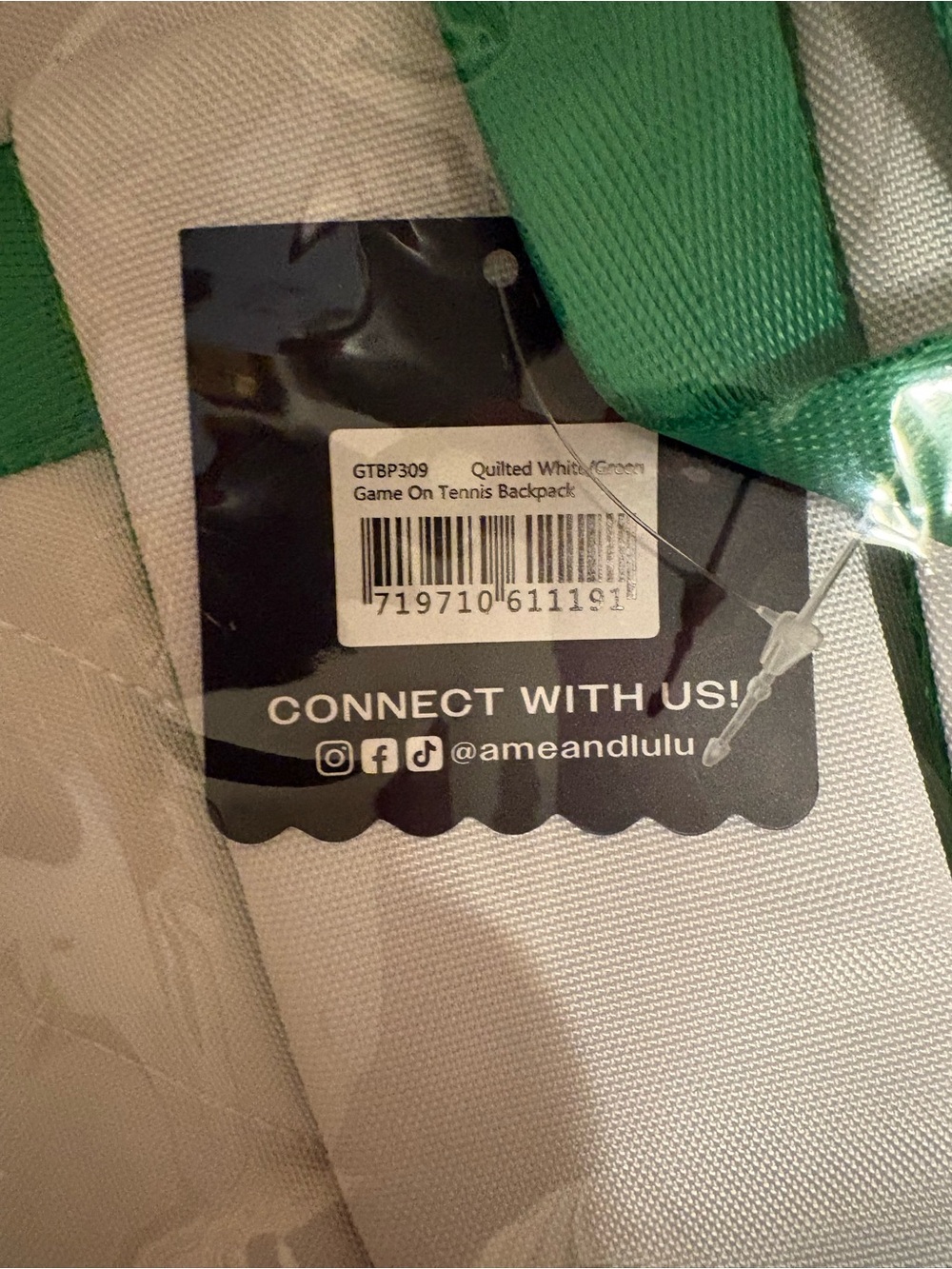 White Quilted Ame & Lulu Tennis Backpack with Green Trim - Picture 6 of 6